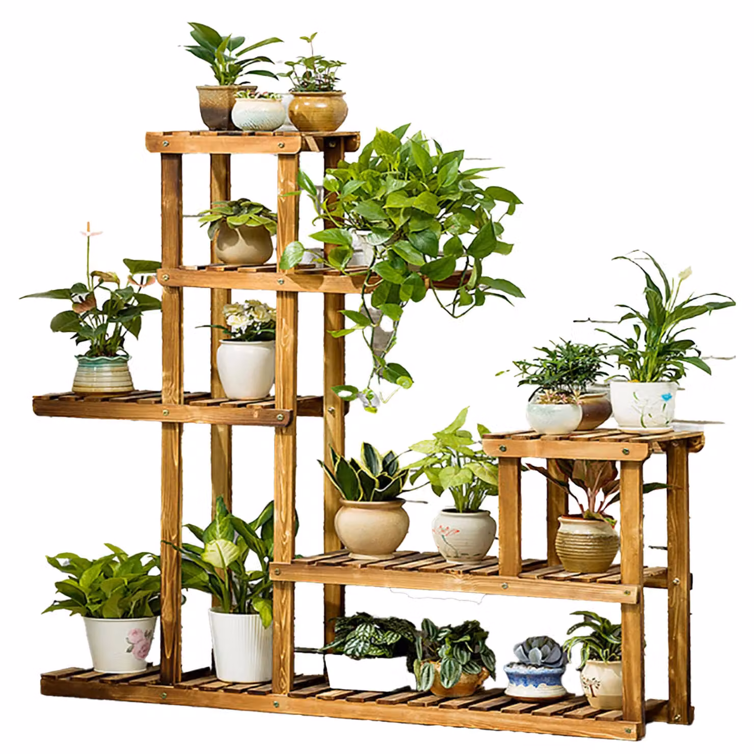Neo 6 Tier Rustic Wooden Indoor Outdoor Plant Stand Display Rack in Brown, H: 96 cm, W: 6 cm – 2