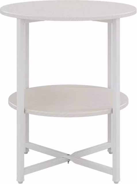 KORVIXA Round 2-Tier Side Table and Coffee End Table in White – 1