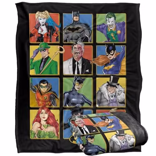 Warner Bros. Batman Character Squares Super Soft Fleece Throw Blanket, Multicolour, W: 127 cm x H: 152.4 cm