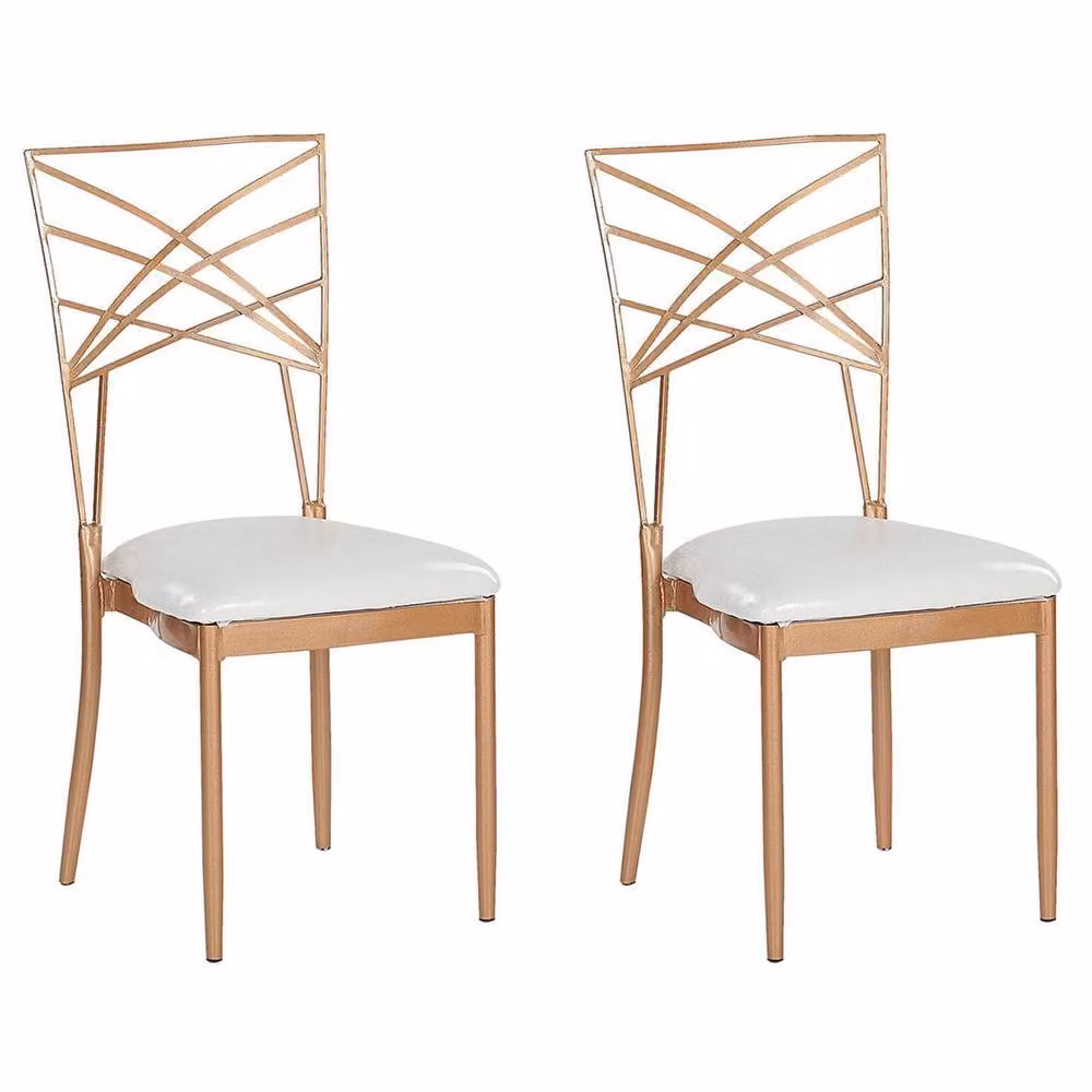 Wyld Haus Set of 2 Rose Gold Metal Dining Chairs with White Faux Leather Seats – 2