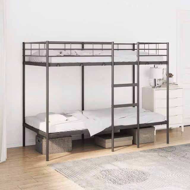 Berkfield Home Metal Bunk Bed in Black, W/D/H: 90 x 200 cm