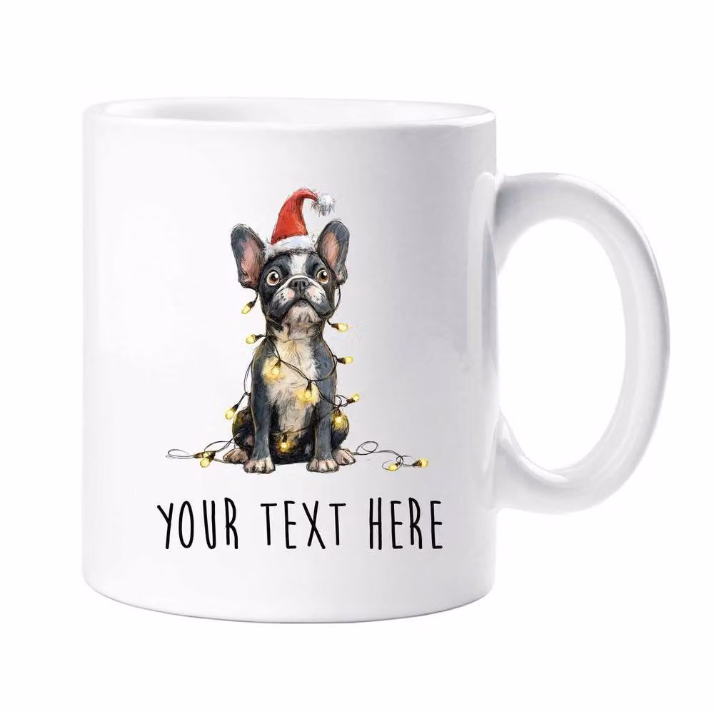 60 SECOND MAKEOVER Personalised French Bulldog Christmas Lights Santa Hat Ceramic Mug in White – 3