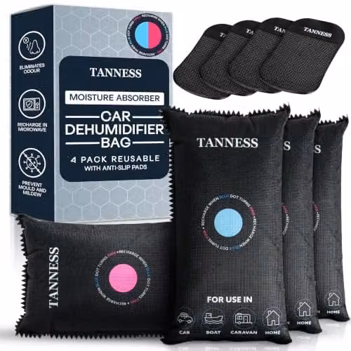 Tanness Reusable Car Dehumidifier Bags with Anti-Slip Pads, 4 Pack, 1kg, Black – 1