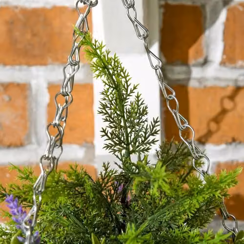 Outsunny Pack of 2 Artificial Lisianthus Flower Hanging Planter Baskets in Purple with Rattan Style Finish – 4