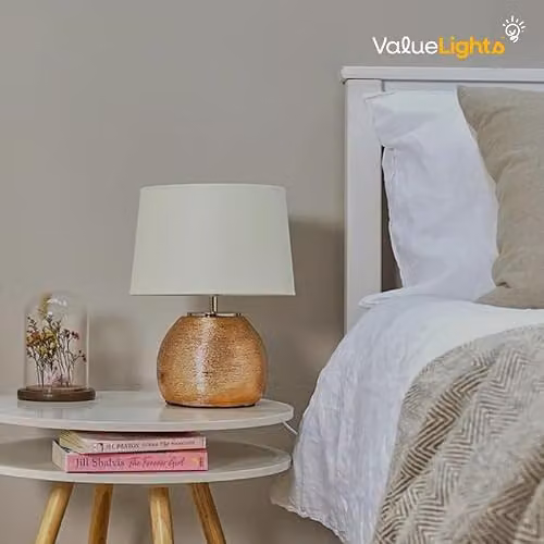 MiniSun Modern Copper Ceramic Table Lamp with Cream Fabric Shade – 2