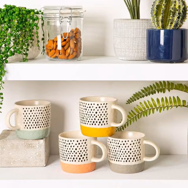 Nicola Spring Ceramic Dotted Coffee Mug, 385ml, White and Multicolour