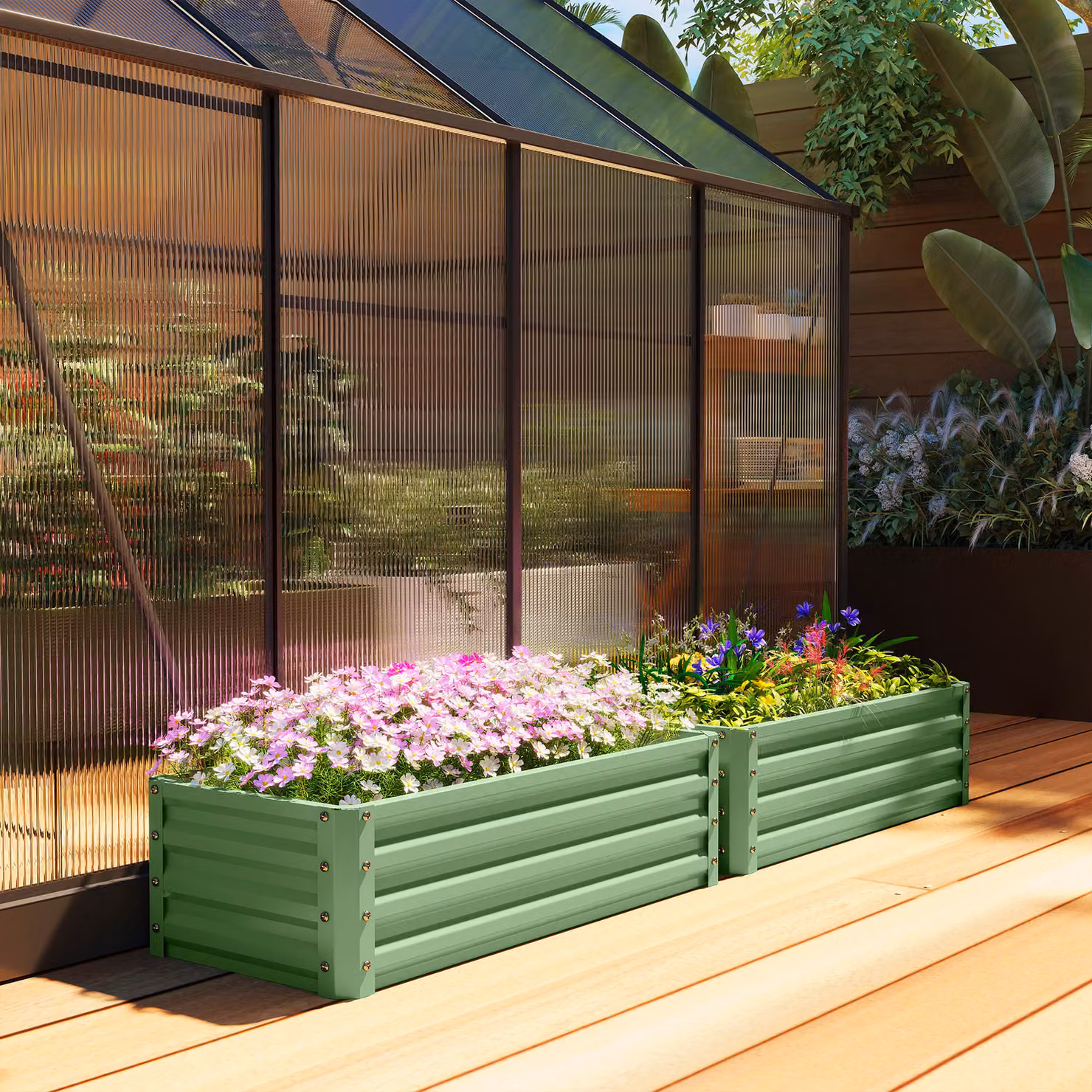 Outsunny Set of Two Green Steel Raised Planter Boxes, W/D/H: 110 x 50 x 30 cm – 6