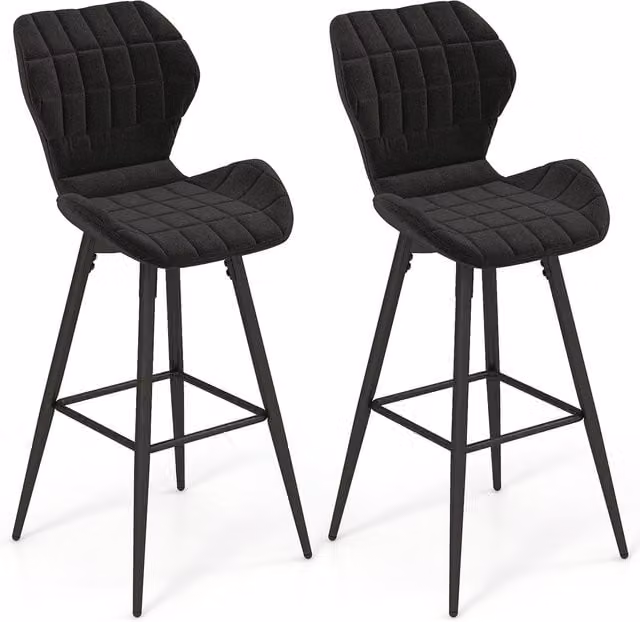 Costway Set of 2 Modern Upholstered Fabric Kitchen and Dining Bar Stools in Black with Metal Legs