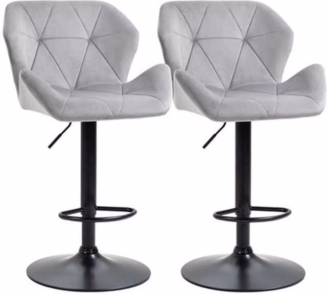 NESTLUNE Set of 2 Grey Velvet-Touch Bar Stools with Metal Frame and Footrest – 1