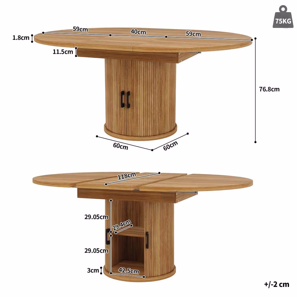 BTM Extendable Round Dining Table in Brown, Seats 6, with Butterfly Leaf – 3