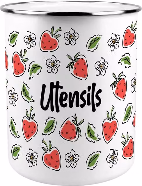 Purely Home Strawberry Flowers Kitchen Utensil Holder in Red and White Metal