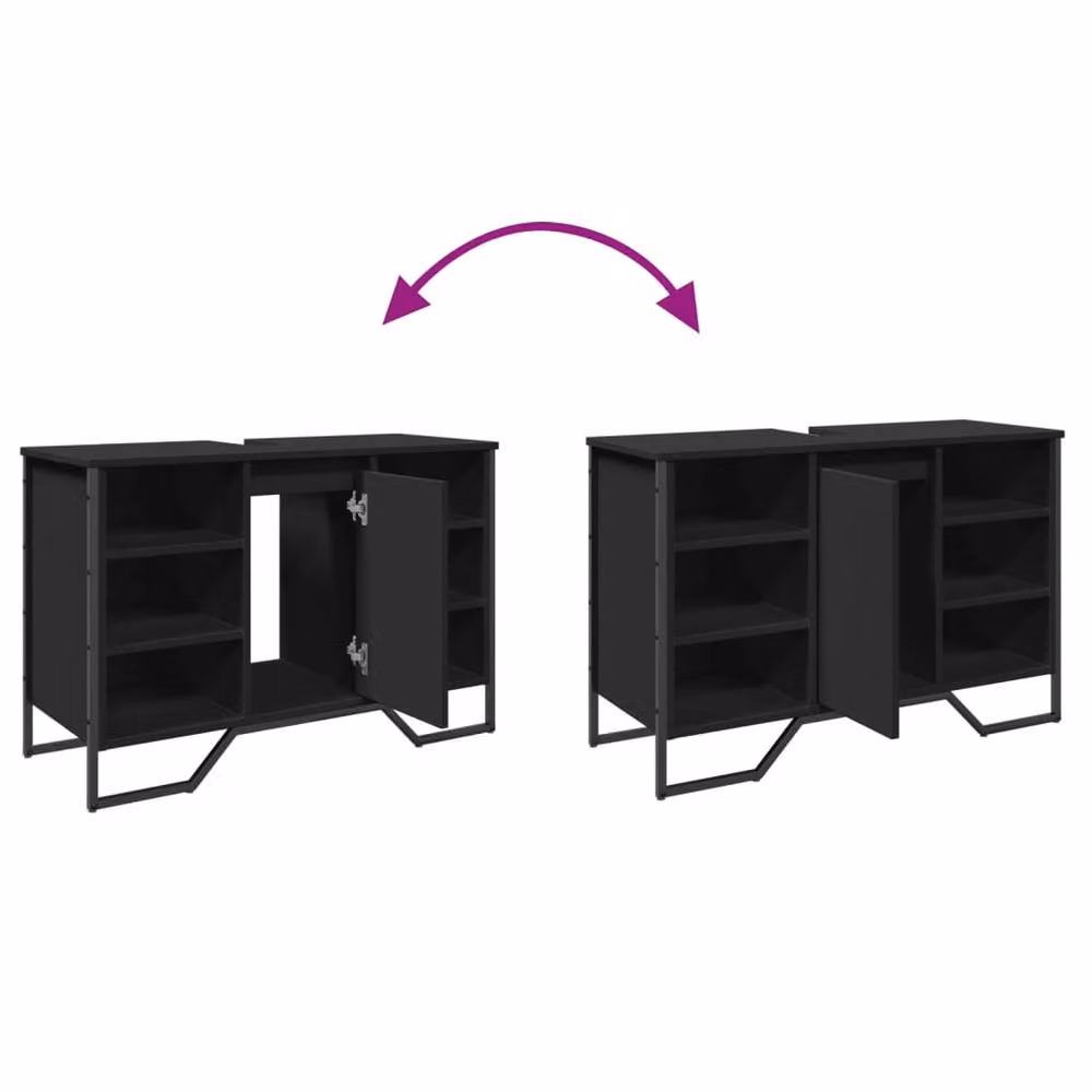 Berkfield Home Black Wall Mounted Bathroom Sink Cabinet with Internal Shelves, W: 91 cm, D: 35 cm, H: 60 cm – 5
