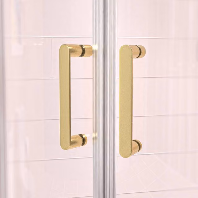 Nes Home Pair of Universal Rounded Shower Door Handles in Brushed Brass Gold