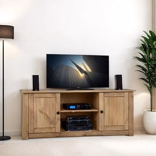 Seconique Panama Rustic Waxed Pine TV Cabinet in Brown and Black, W/D/H: 120 x 40 x 50.5 cm – 3