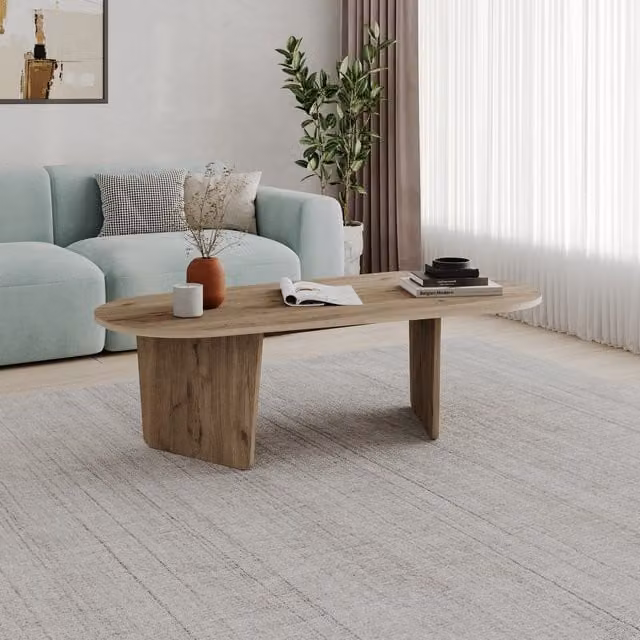 Decortie Ovalis Coffee Table in Brown Oak, W: 130 cm, H: 40 cm