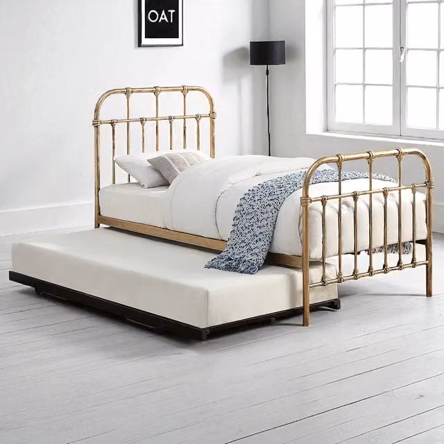 OAT Home Camden Metal Bed Frame with Guest Trundle in Black and Gold, W: 90 cm, L: 200 cm