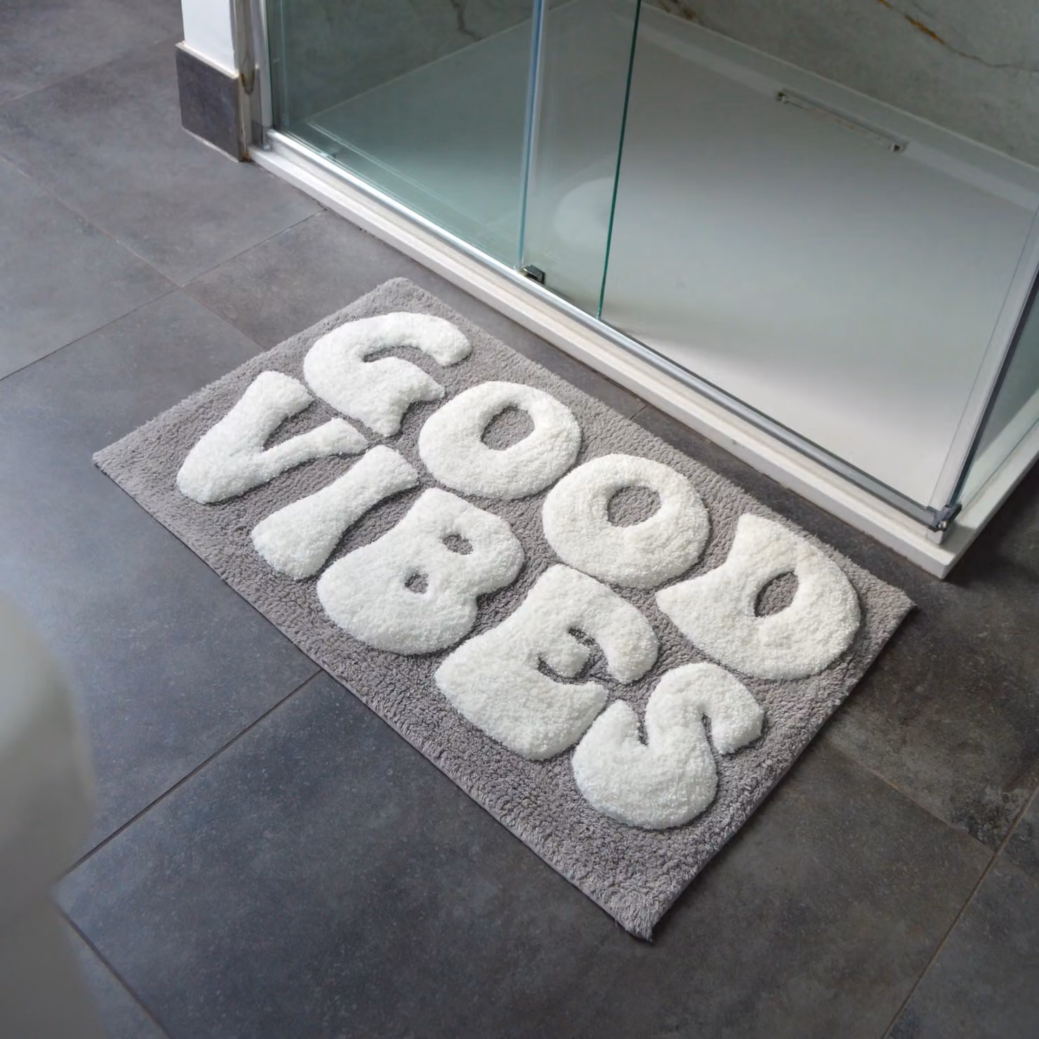 Mooky Mats Good Vibes Slogan Bath Mat, Grey, W: 50 cm, D: 80 cm – 4
