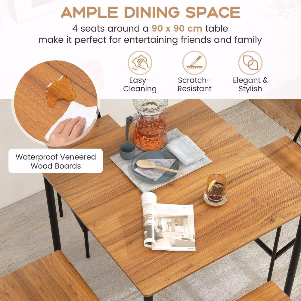 Gymax Industrial Dining Table Set with 4 Bar Stools in Brown – 7