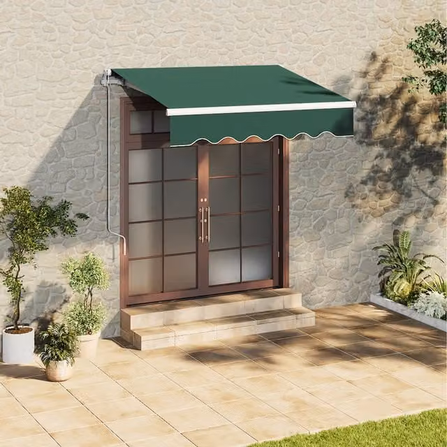Livingandhome Green Polyester Fabric Retractable Wall-Mounted Patio Awning with Folding Arms, Width: 200 cm