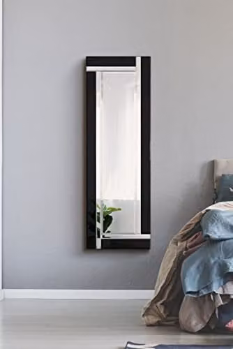 MirrorOutlet Aston Modern Rectangular Glass Wall Mirror in Black and Silver, W: 120 cm, H: 40 cm – 1