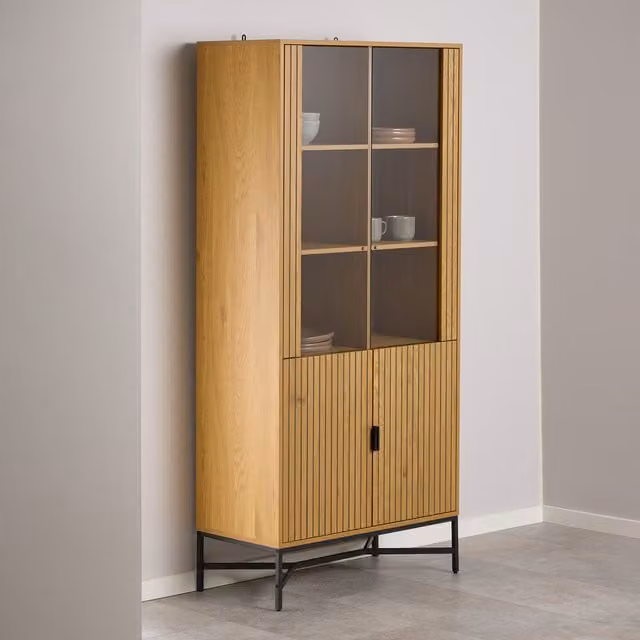 Furniture To Go Jaipur Scandinavian Style Display Cabinet in Wild Oak with Glass Doors
