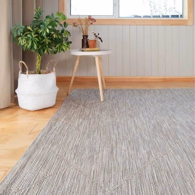 The Rug House Moroccan Trellis Flat Weave Outdoor Rug in Beige and Grey, W: 290 cm, D: 200 cm