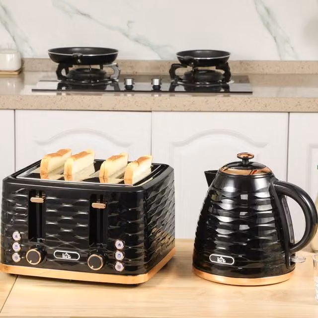 HOMCOM Black Kettle 1.7 l and 4 Slice Toaster Set