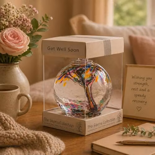 Sienna Glass Get Well Soon Spirit Ball, Multicoloured Turquoise and Red Handmade Art Glass Ornament, Diameter: 10 cm – 2