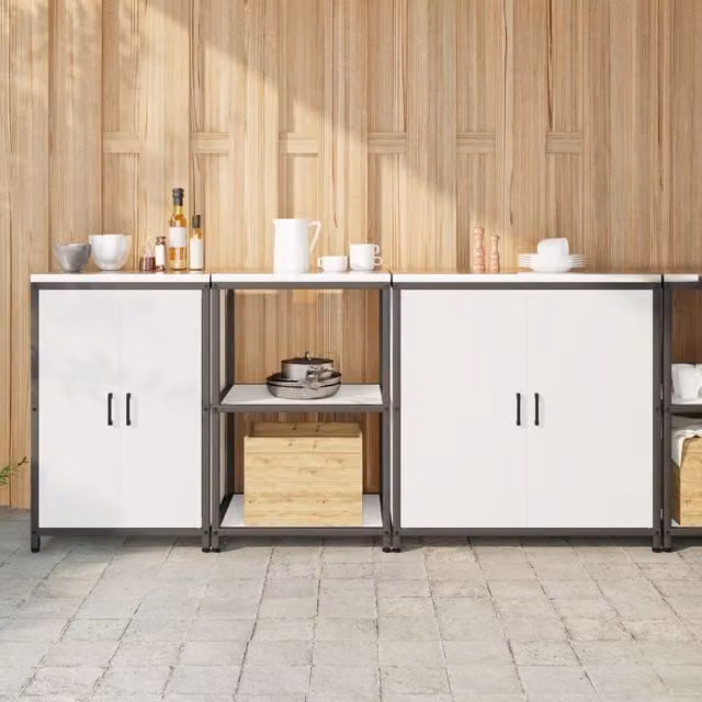 Berkfield Home 3-Piece Industrial Freestanding Storage Set with Hinged Doors and Internal Shelves in White Lacquered Cold-Rolled Steel