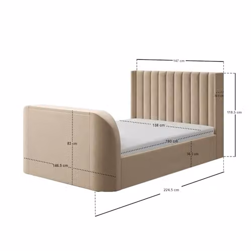 Flair Furnishings Fallon TV Side Lift Ottoman Bed in Beige Velvet, Double – 2
