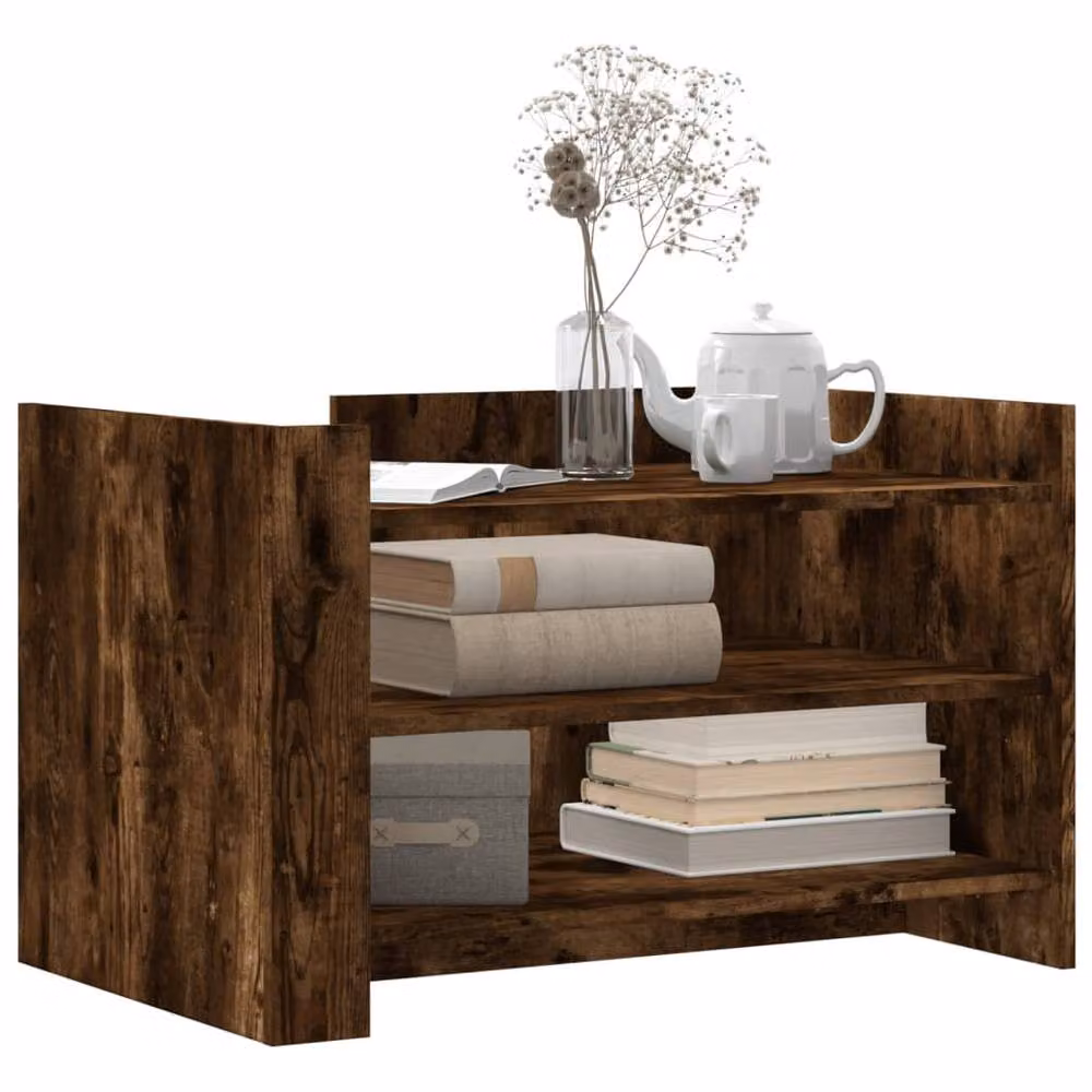 Berkfield Home Modern Smoked Oak Coffee Table in Brown, W/D/H: 80 x 50 x 50 cm – 3