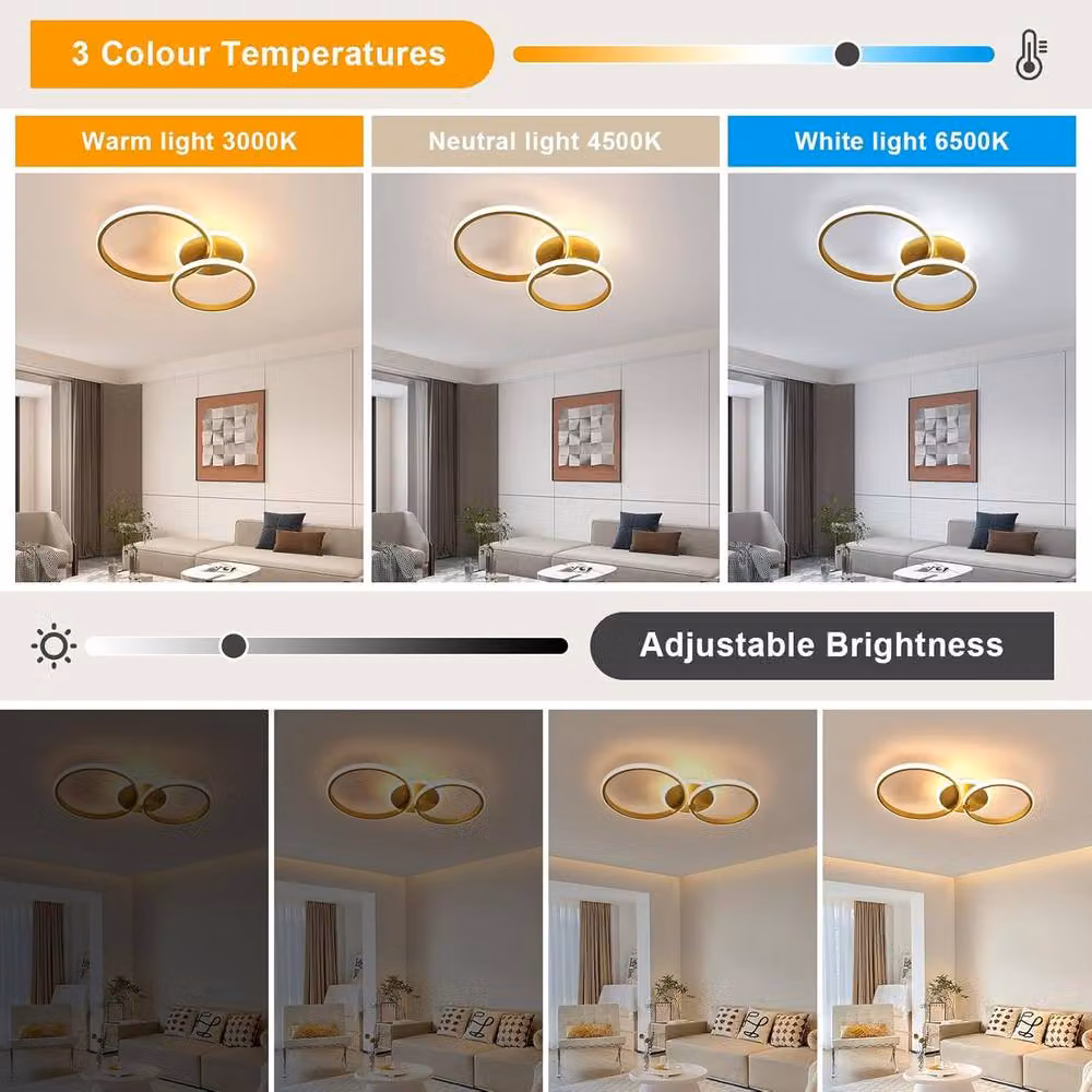 Goeco Modern Round LED Ceiling Light, 42W Dimmable with Remote Control, Gold – 2