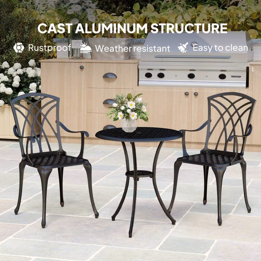 Wyld Haus Haloco 3 Piece Bistro Set in Bronze Tone Cast Aluminium with 2 Armchairs – 5