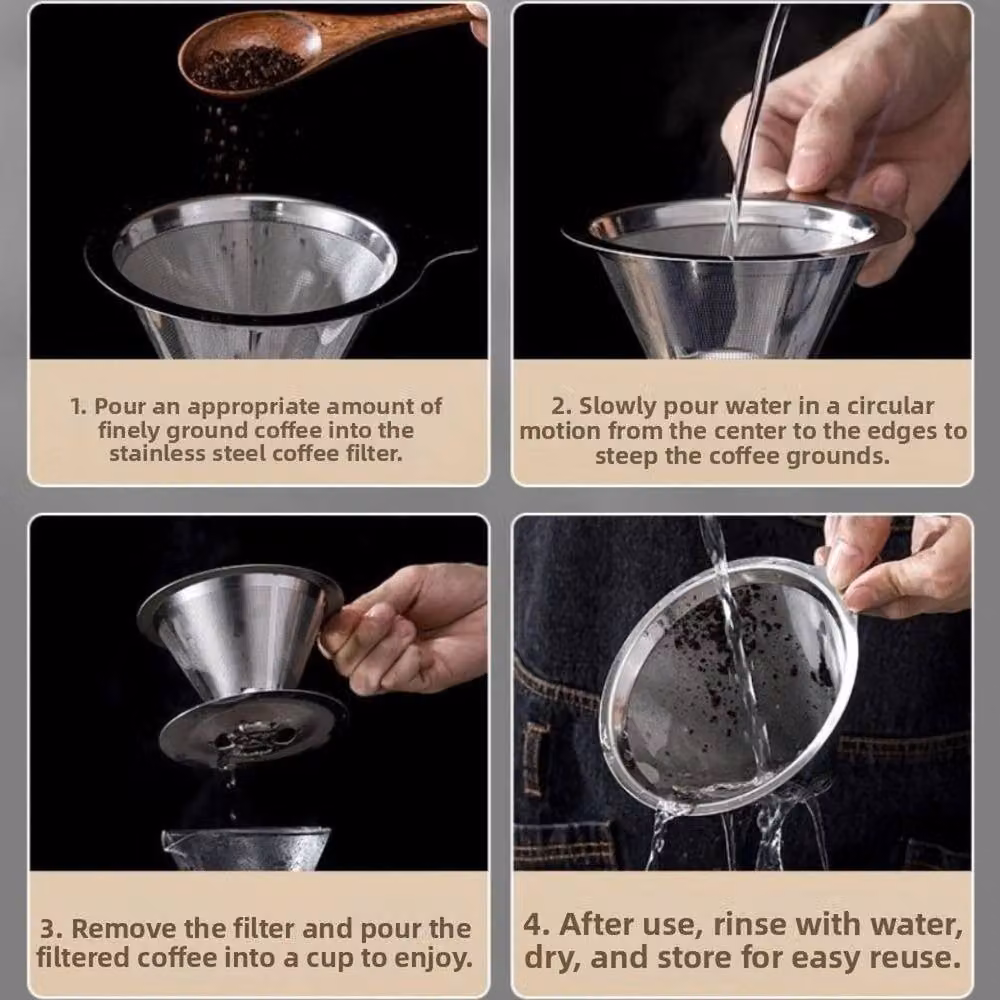 SPETLEK Stainless Steel Coffee Dripper with Base and Reusable Filter in Silver, 100ml – 5