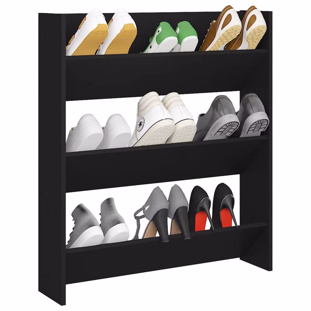 Berkfield Home Modern Wall Mounted Shoe Cabinet in Black, W/D/H: 80 x 18 x 90 cm – 3
