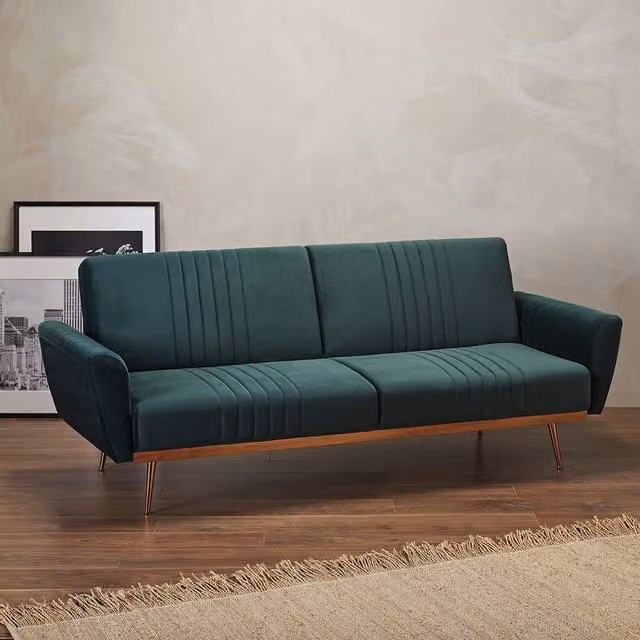 LPD Home Nico Green Velvet Upholstered Sofa Bed with Sleeping Function
