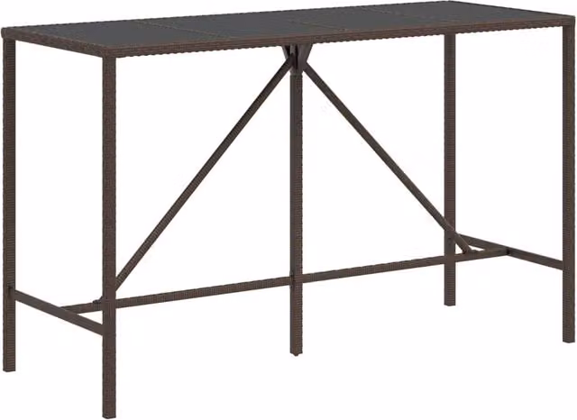 Berkfield Brown Poly Rattan Home Bar Table with Glass Top, W/D/H: 180 x 70 x 110 cm