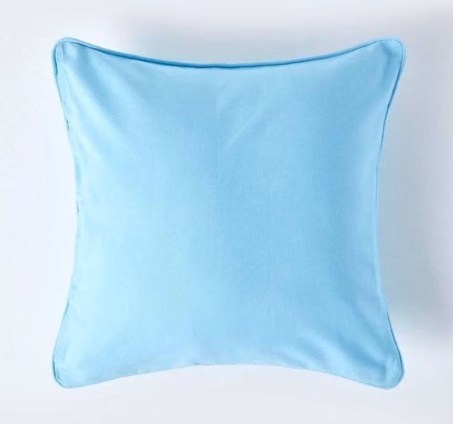Homescapes Plain Blue Cotton and Linen Square Cushion Cover, W/D/H: 30 x 30 x 30 cm – 1