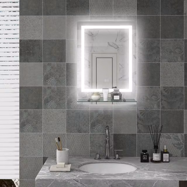 Kleankin Dimmable LED Bathroom Mirror with Shelf and Touch Switch, White, Width: 70 cm