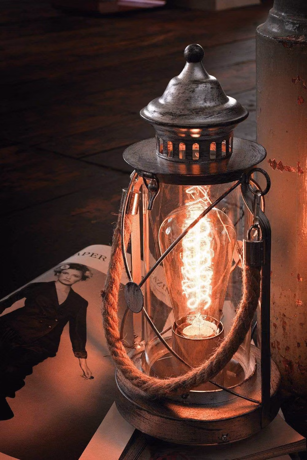 Eglo Bradford Glass and Metal Lantern Table Lamp in Silver – 3