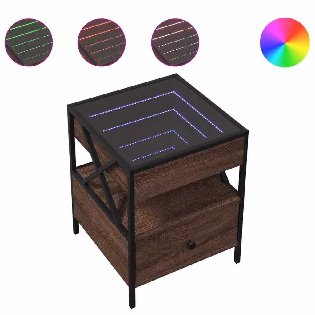 Berkfield Home Infinity LED Coffee Table in Brown Oak, W/D/H: 40 x 40 x 51 cm – 2