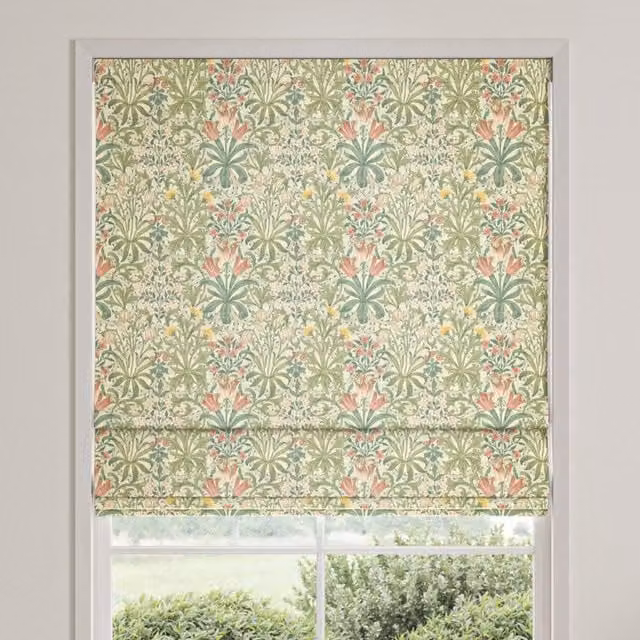 William Morris Woodland Weeds Made To Measure Blackout Roman Blind in Apple Green and Multicolour Floral Design