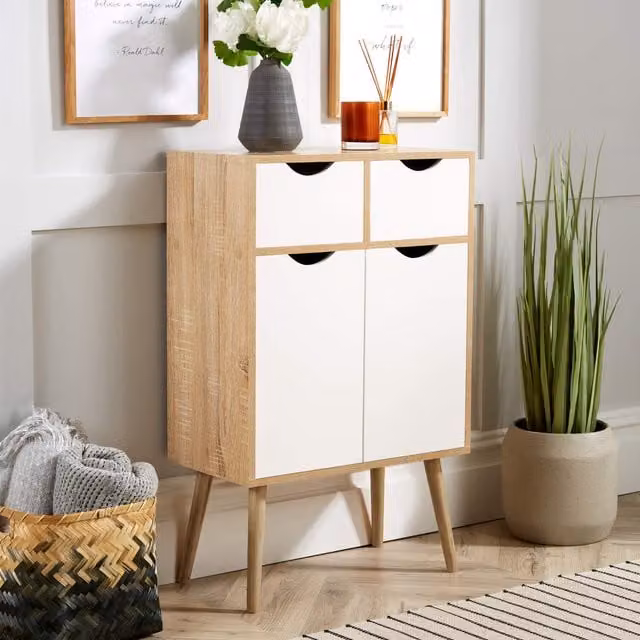 Home Source Boden 2 Door Cupboard with 2 Drawers Storage Unit in Oak