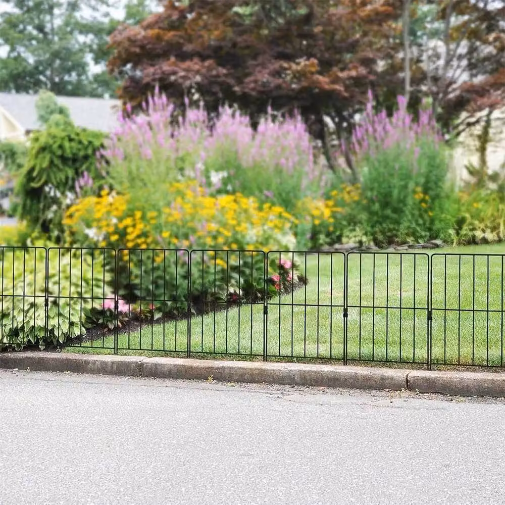 FLAVORA 10 Pack Metal Decorative Animal Barrier Garden Fence Panels in Black, W/H: 100 x 100 cm – 3