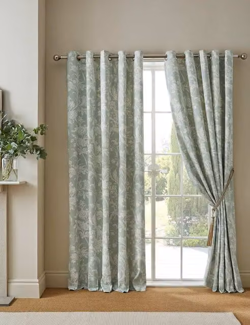 Laura Ashley Lloyd Floral Pure Cotton Eyelet Curtains, Green Mix, H 168 cm x W 137 cm