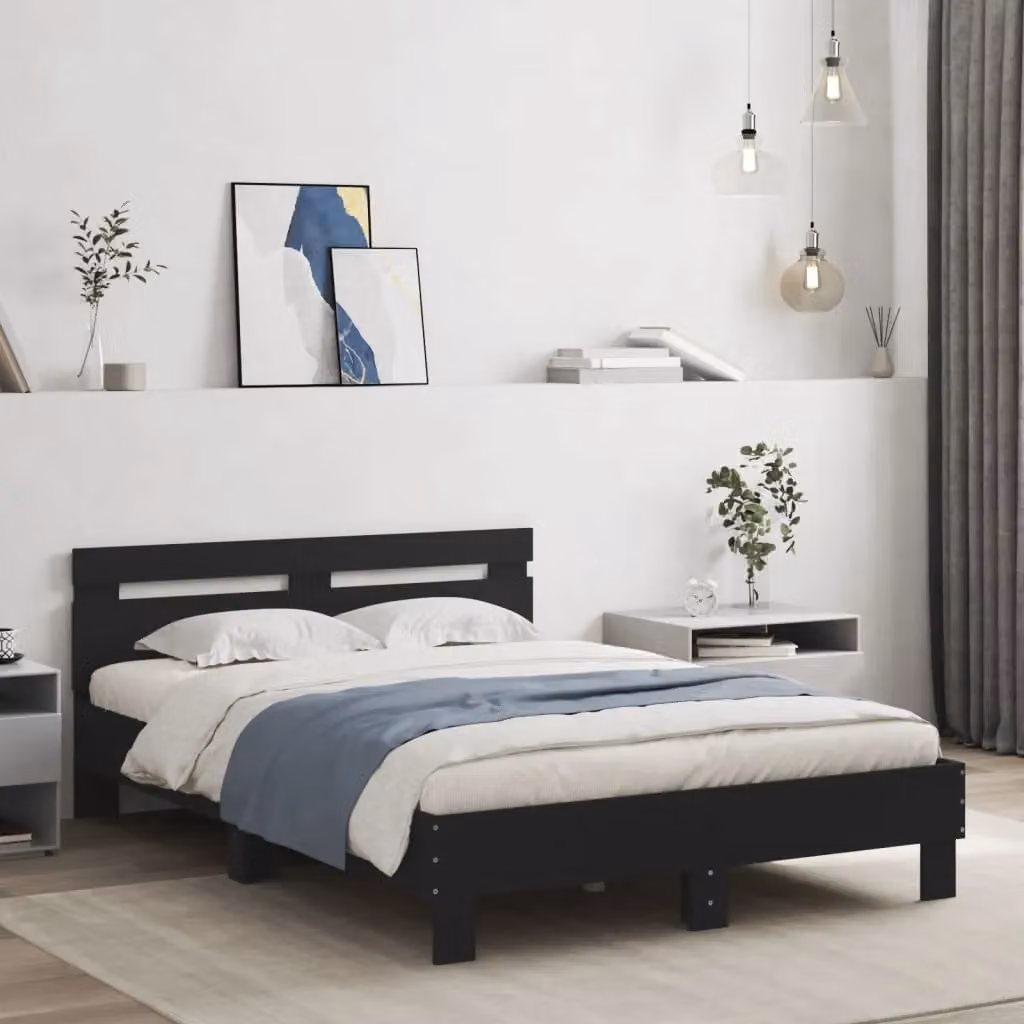 Berkfield Home Small Double Bed Frame in Black with LED Under-Bed Lighting and USB Charging Port, W/D/H: 120 x 200 cm – 3
