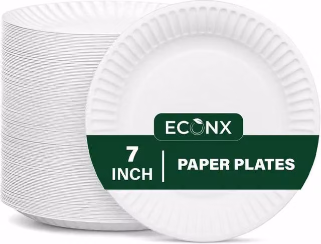 ECONX 1000 Pack White Heavy Duty Disposable Paper Plates, 18 cm