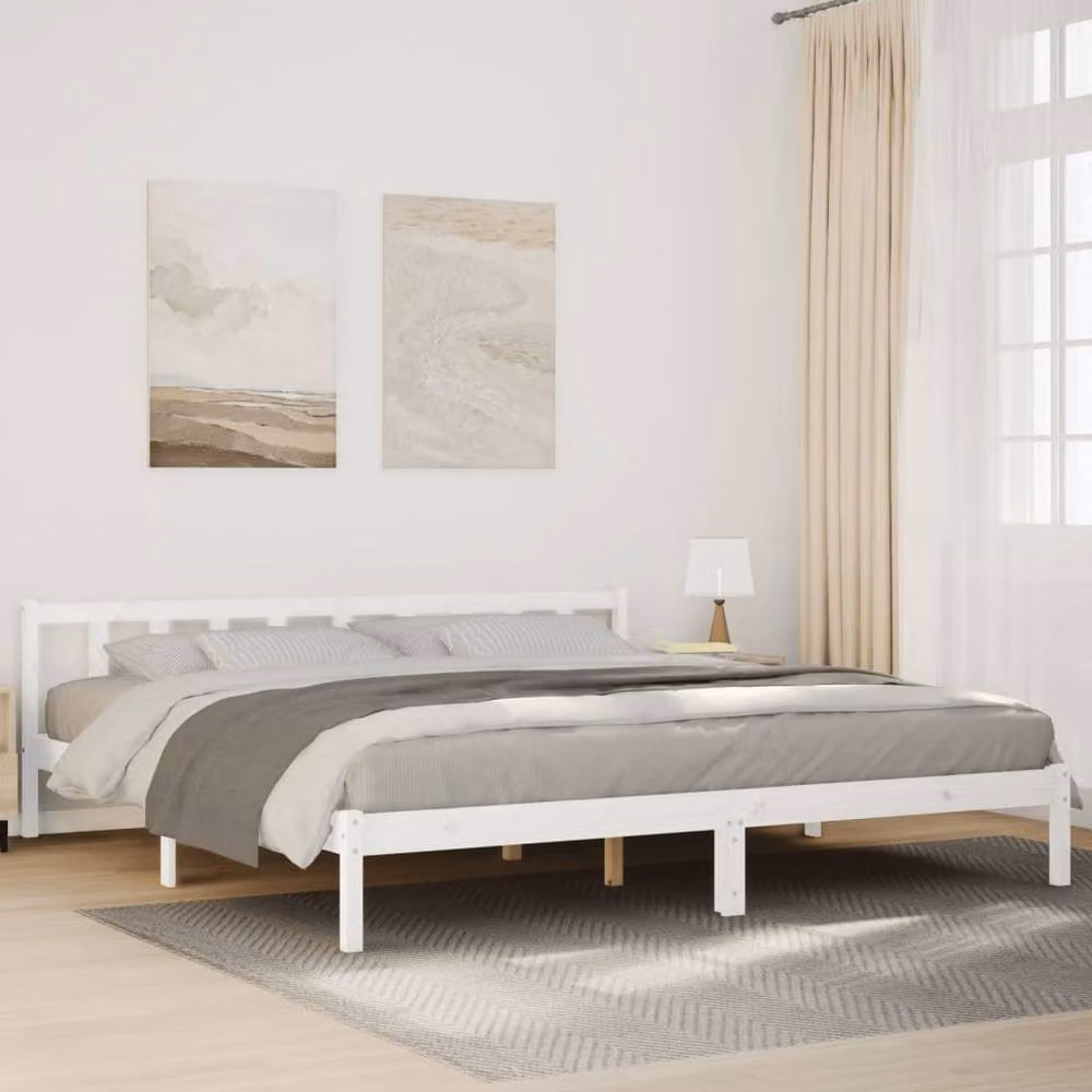 Berkfield Home Extra Long Decorative Bed Frame in White Solid Pine Wood, W/D/H: 200 x 220 x 69.5 cm – 2