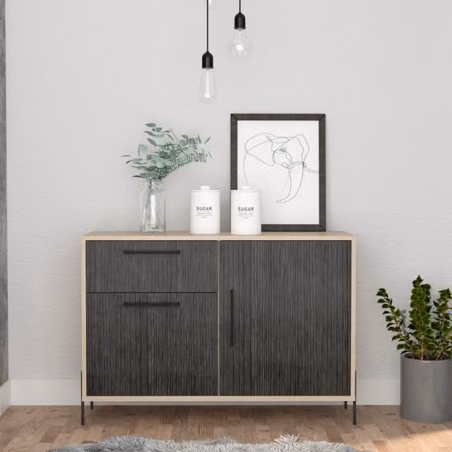 Core Products Harvard Small Sideboard in Oak and Grey with 2 Doors and 1 Drawer, W/D/H: 70 x 39 x 101.7 cm
