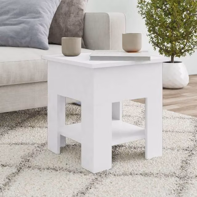 Berkfield Home Modern White Square Coffee Table in Composite Wood W/D/H: 40 x 40 x 42 cm – 1